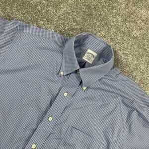 Brooks Brothers Dress Shirt 16.5 32 Windowpane Plaid‎ Blue Button Down